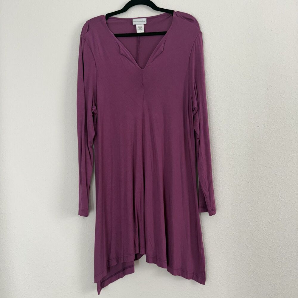 Soft Surroundings Womens Large Dress Berry Purple Shark Bite Hem Long Sleeve